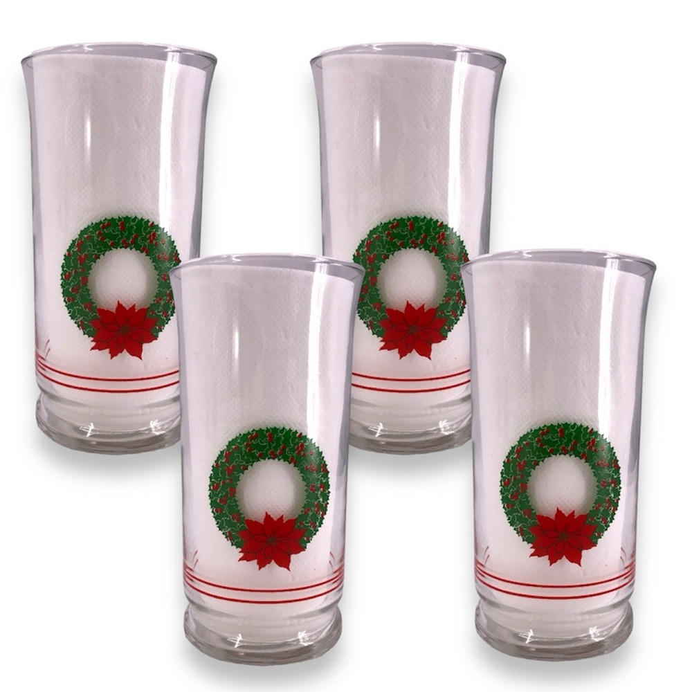 VTG Libbey Holiday Wreath Tumbler - Classic Christmas Design - Wreath Glasses